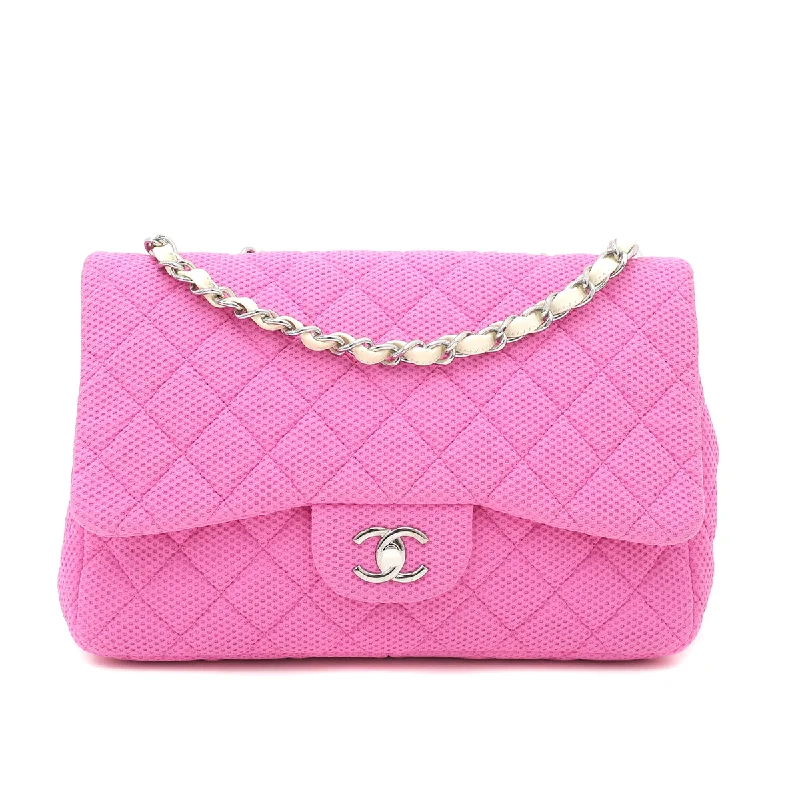 Luxury brand bags on saleChanel Fuchsia CC Fabric Jumbo Single Flap Bag