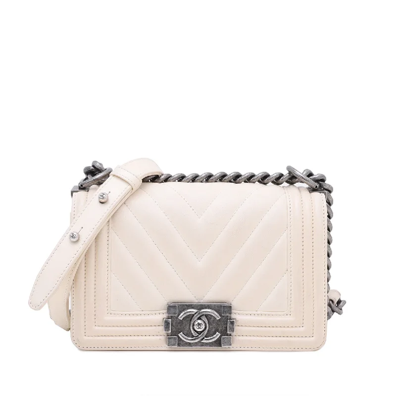 Trendy bucket bags for summerChanel Off White Le Boy Chevron Small Bag