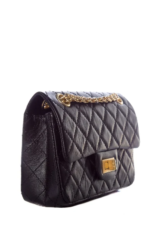 Eco-friendly tote bags for shoppingChanel Black Quilted Soft Lamb Skin 2.55 Mini AGHW Handbag