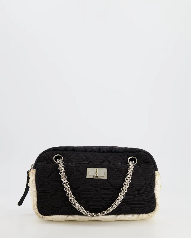 Best-selling designer bags 2025Chanel Black and White Canvas Camera Bag with Silver Hardware