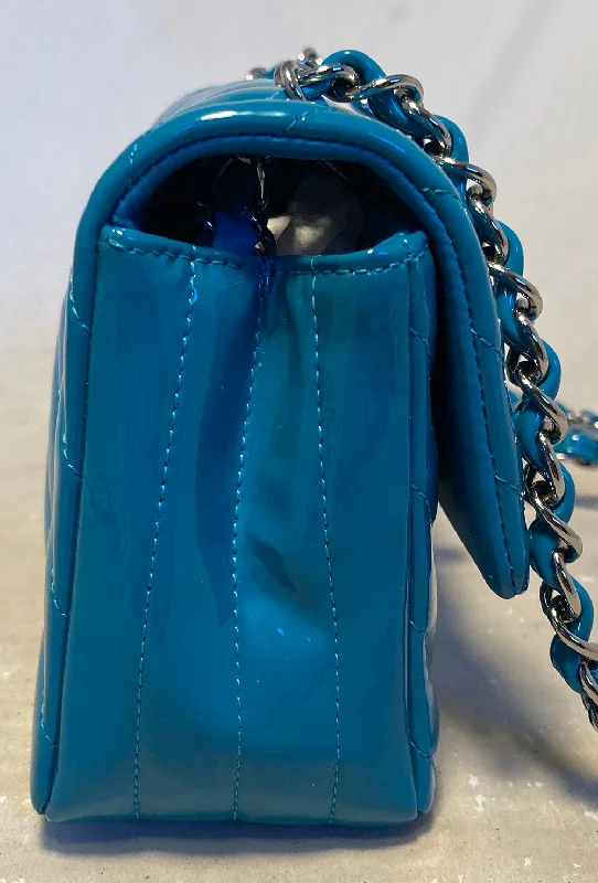 Water-resistant travel backpacksChanel Teal Chevron Quilted Patent Leather Mini Classic Flap