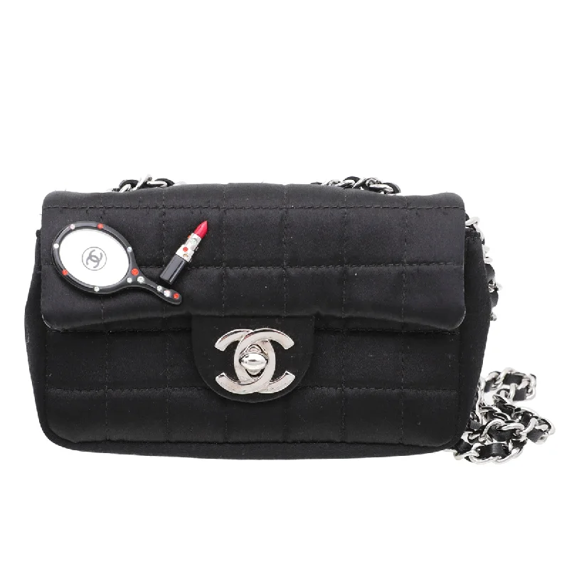 Designer bags with top handlesChanel Black Satin CC Lipstick Mirror Charm Mini Bag