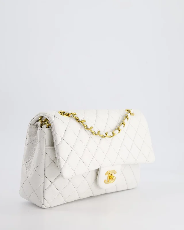 High-end designer bags for menChanel White Vintage Classic Double Flap Bag in Lambskin Leather with 24K Gold Hardware