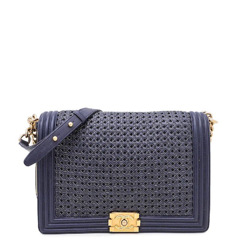 Trendy transparent PVC bagsChanel Navy Blue Le Boy Braided Sheepskin Reverso Flap Large Bag