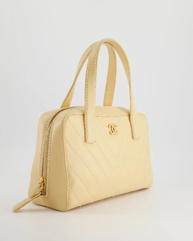 Top-rated backpack brandsChanel Pastel Yellow Bowling Bag in Calfskin Leather with Brushed Gold Hardware