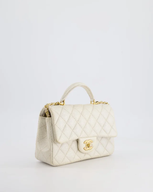 Best tote bags for workChanel Off-White Mini Rectangular Top Handle Flap Bag in Lambskin Leather with Brushed Gold Hardware