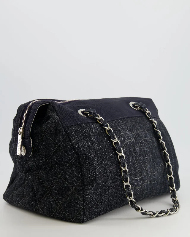 Stylish laptop bags for professionalsChanel Navy Denim CC Logo Shoulder Bag with Silver Hardware