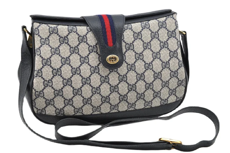 Stylish laptop bags for professionalsAuthentic GUCCI Sherry Line Shoulder Cross Bag GG PVC Leather 116 Blue 0149G