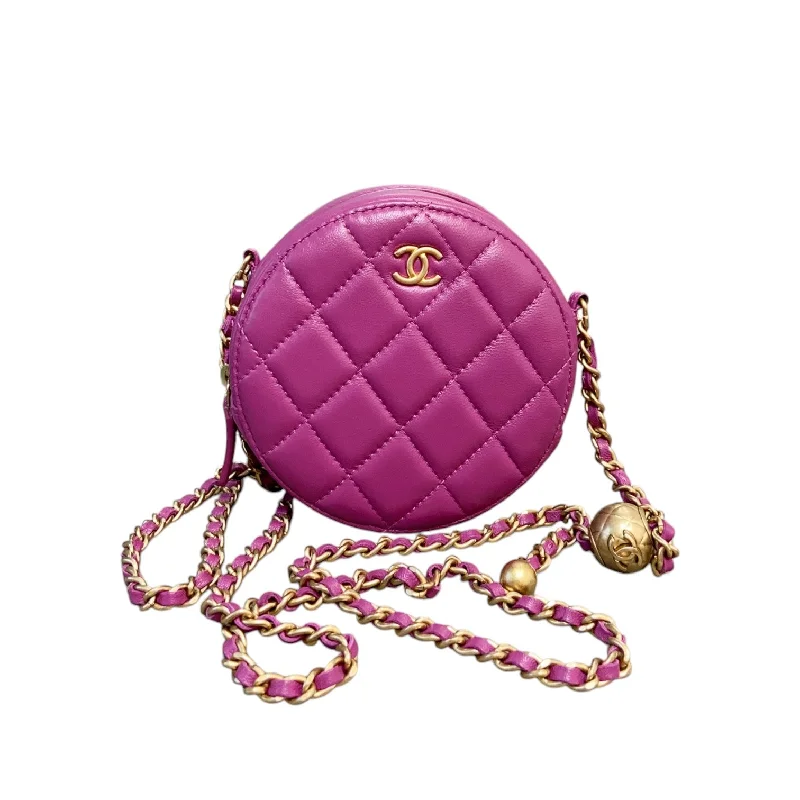 Best bags for photographersRound Pearl Crush Clutch With Chain Lambskin Purple GHW