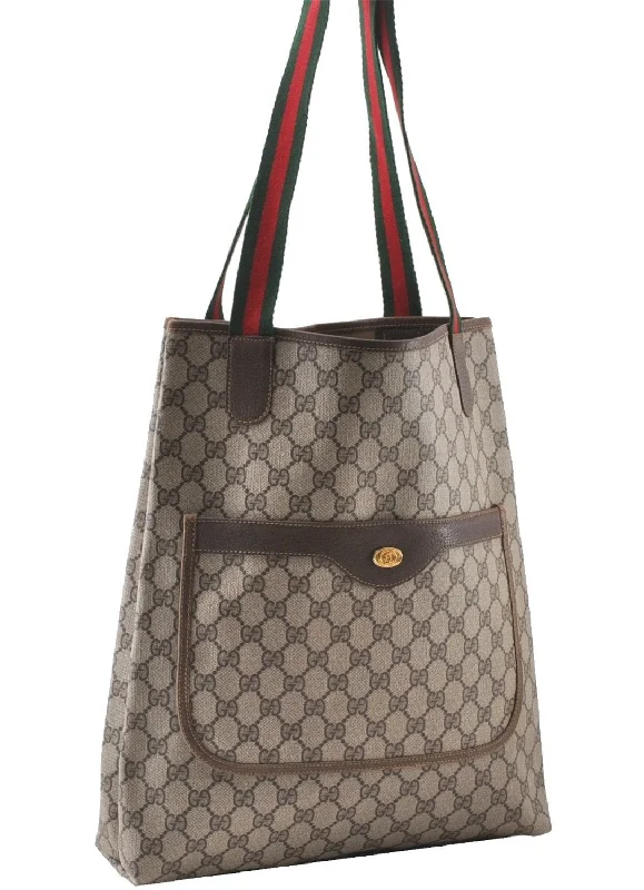 Top-rated backpack brandsAuthentic GUCCI Web Sherry Line Shoulder Tote Bag GG PVC Leather Brown 0109G