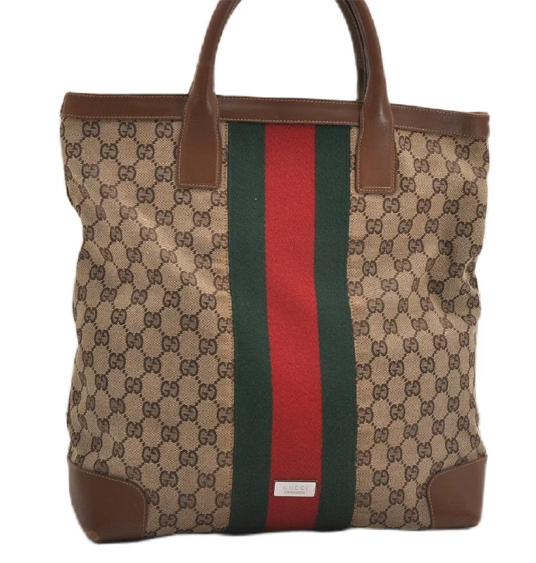 Best bags for business tripsAuthentic GUCCI Web Sherry Line Hand Tote Bag GG Canvas Leather Brown 9392F