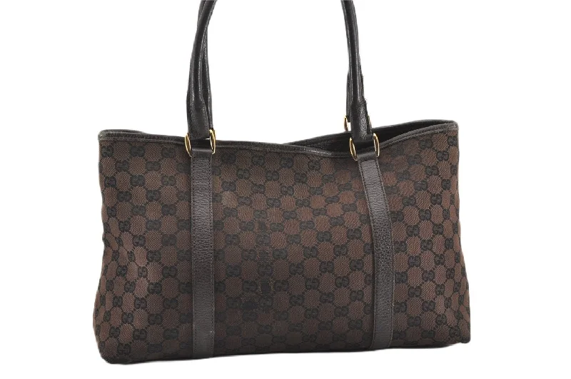 Affordable luxury bags Authentic GUCCI Vintage Shoulder Tote Bag GG Canvas Leather 257302 Brown 0145G