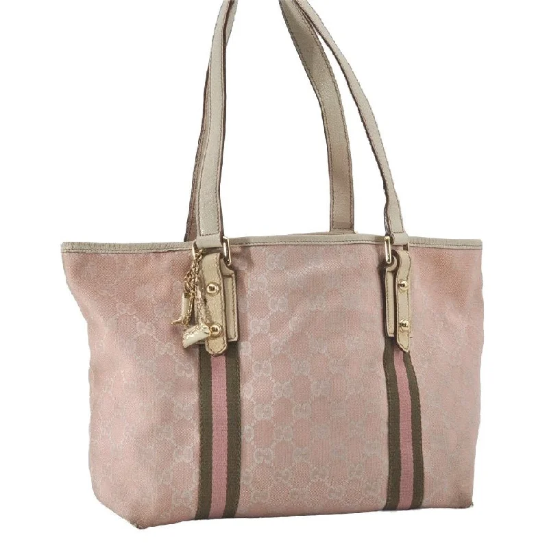 Luxury bags with chain strapsAuthentic GUCCI Sherry Line Tote Bag GG Canvas Leather 137396 Pink 7839I