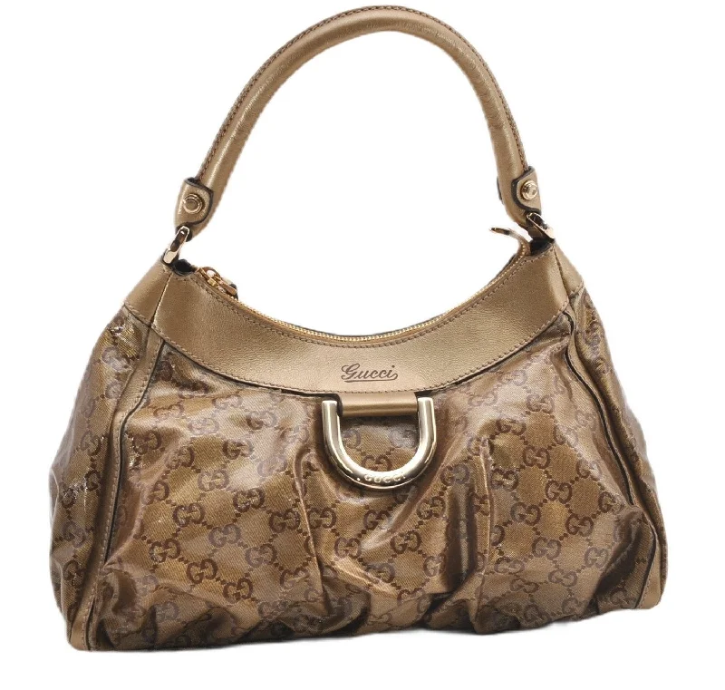 Customizable monogram bagsAuthentic GUCCI GG Crystal Abbey Shoulder Bag PVC Leather 190525 Brown 9197F