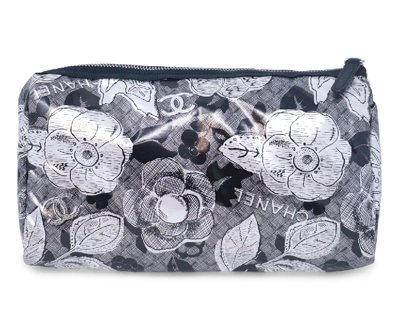 Designer bags with detachable strapsChanel B&W Floral Print Cosmetic Bag