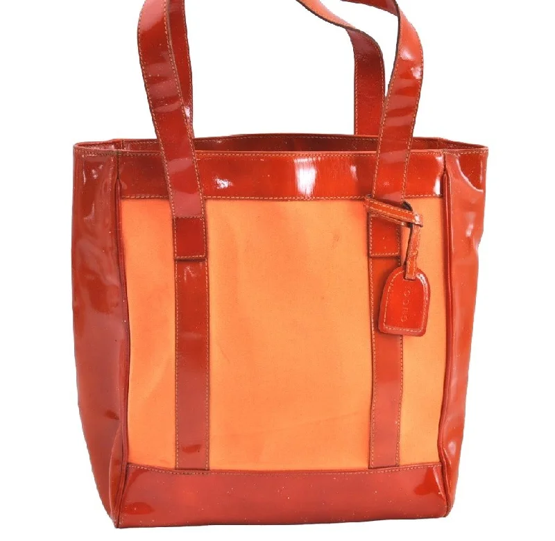 Best tote bags for workAuthentic GUCCI Vintage Shoulder Tote Bag Polyurethane Enamel Orange Junk K6437