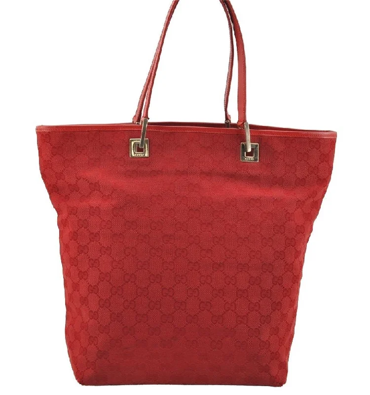 Designer bags with top handlesAuthentic GUCCI Shoulder Hand Tote Bag GG Canvas Leather 0021098 Red 5230I