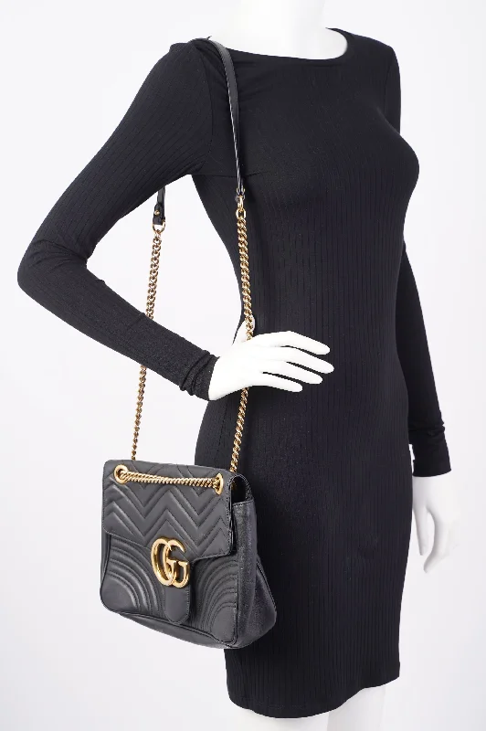 Affordable luxury bags Gucci Womens Marmont Flap Bag Black Leather Medium