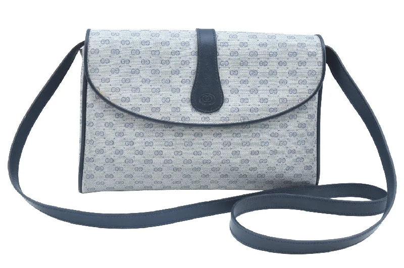 Sustainable fashion bagsAuthentic GUCCI Micro GG PVC Leather Shoulder Cross Body Bag Navy Blue K5871