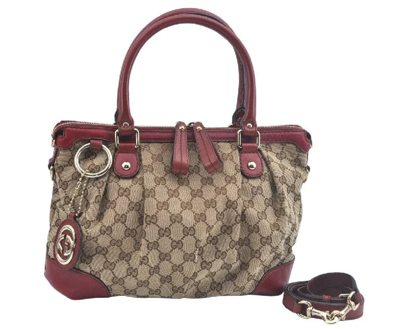 Large capacity travel bagsAuthentic GUCCI Sukey 2Way Hand Tote Bag GG Canvas Leather 247902 Brown 7042I