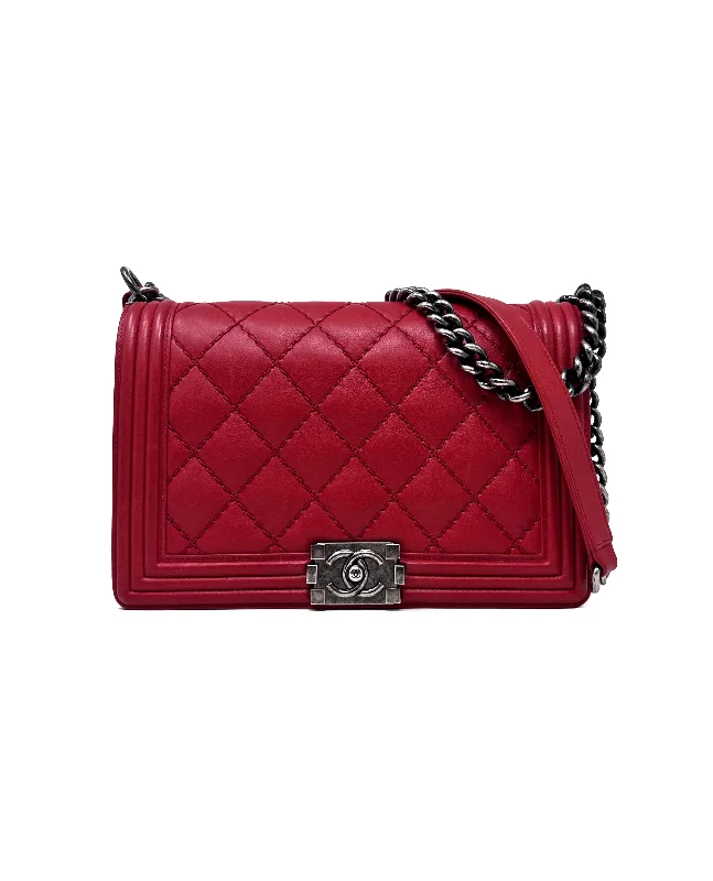 Luxury bags with chain strapsChanel Red '13-'14 LG Calfskin 'Stitch Boy Bag'