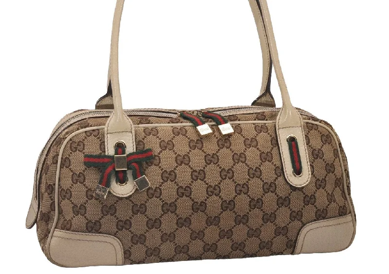 High-quality leather messenger bagsAuth GUCCI Web Sherry Line Princy Hand Bag GG Canvas Leather 161720 Brown 5117I