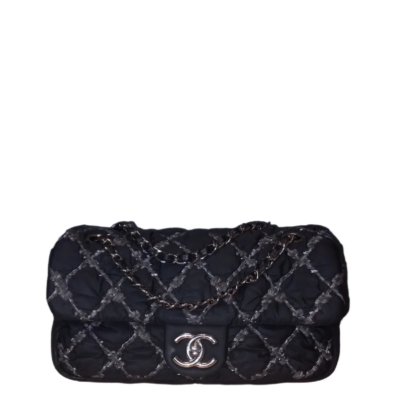 Designer bags with gold hardwareChanel Tweed On Stitch Flap Bag Quilted Nylon Black/Grey