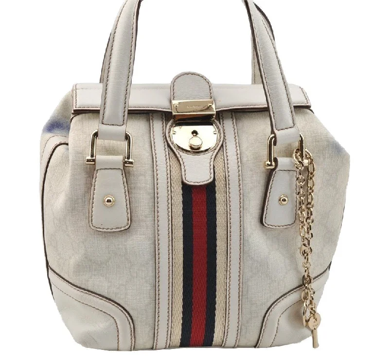 Affordable designer bag dupesAuth GUCCI Sherry Line Doctors Bag Hand Bag GG PVC Leather 153028 White 7564I