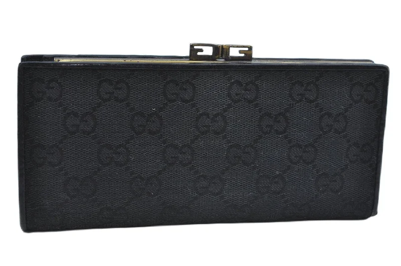 Affordable leather bagsAuthentic GUCCI Long Wallet Purse GG Canvas Leather 106650 Black J8309