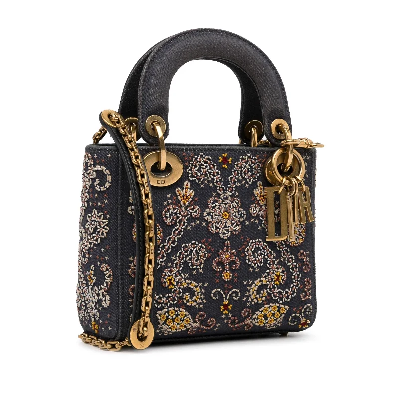 Designer bags with gold hardwareDior Mini Embroidered Denim Lady Dior (eSDCMM)